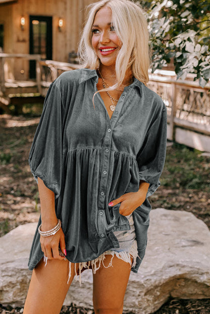 Chestnut 3/4 Sleeve Tunic Babydoll Velvet Shirt