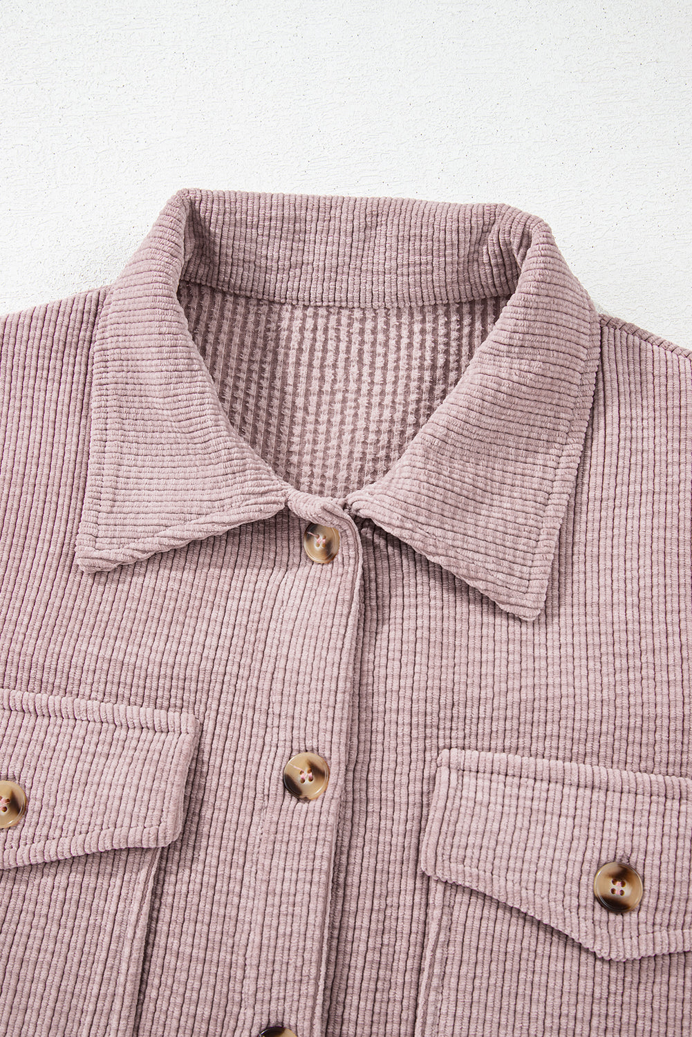 Light Pink Corduroy Flap Pocket Button Up Shacket