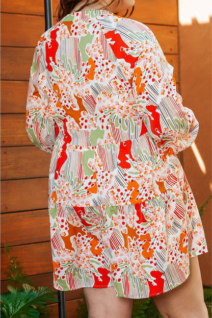 Multicolour Split Neck Puff Sleeve Flowy Printed Dress