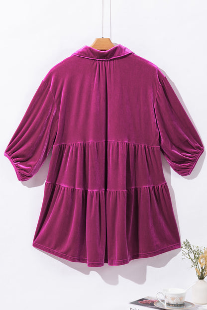 Chestnut 3/4 Sleeve Tunic Babydoll Velvet Shirt