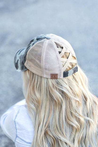 CC Camo Criss-Cross Ponytail Caps