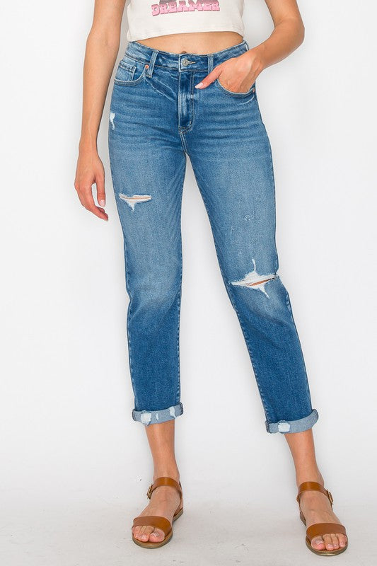 High Rise Tapered Leg Jeans