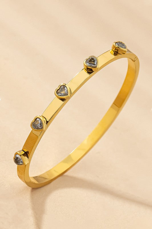 Water proof stainless steel gem heart hinge bangle