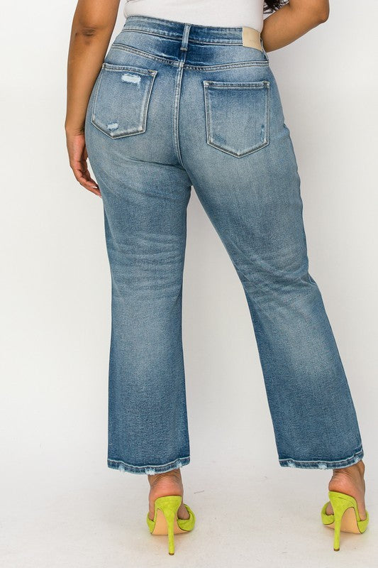 Plus High Rise Stretch Distressed Ankle Straight Jeans