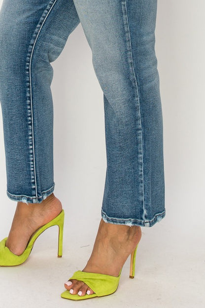 Plus High Rise Stretch Distressed Ankle Straight Jeans