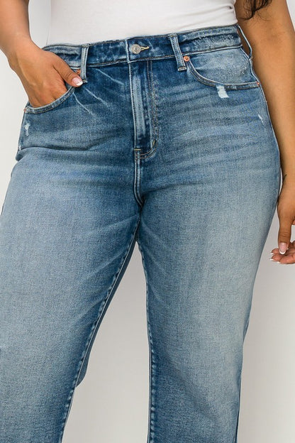 Plus High Rise Stretch Distressed Ankle Straight Jeans