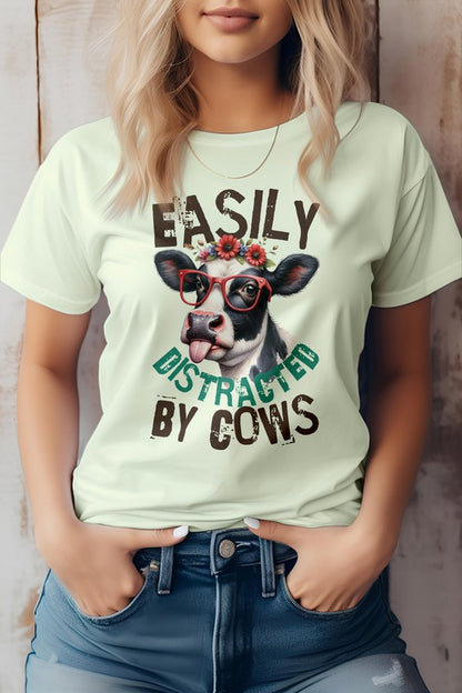 Easily Distracted by Cows Funny Graphic Tee