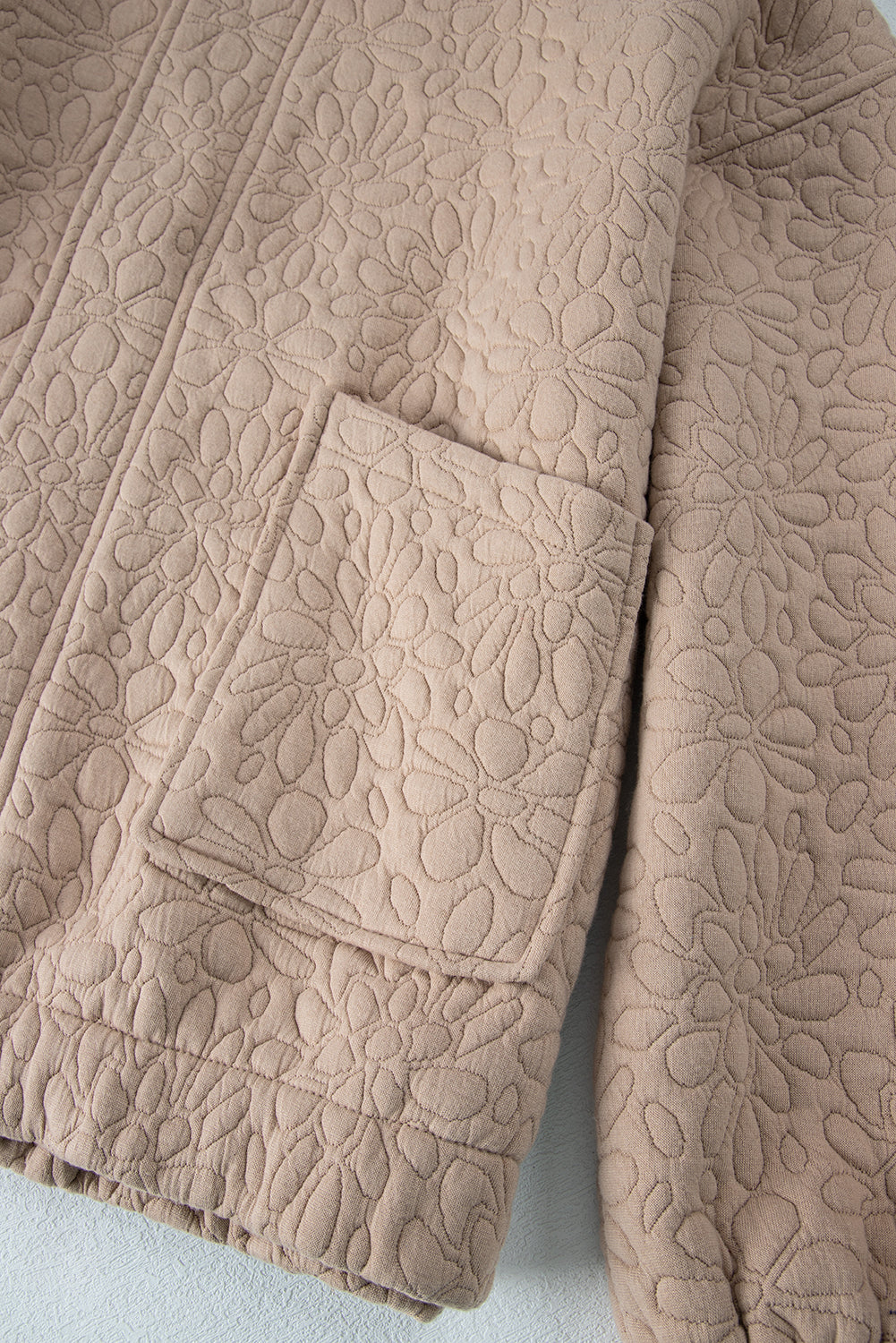 Light French Beige Floral Quilted Jacket