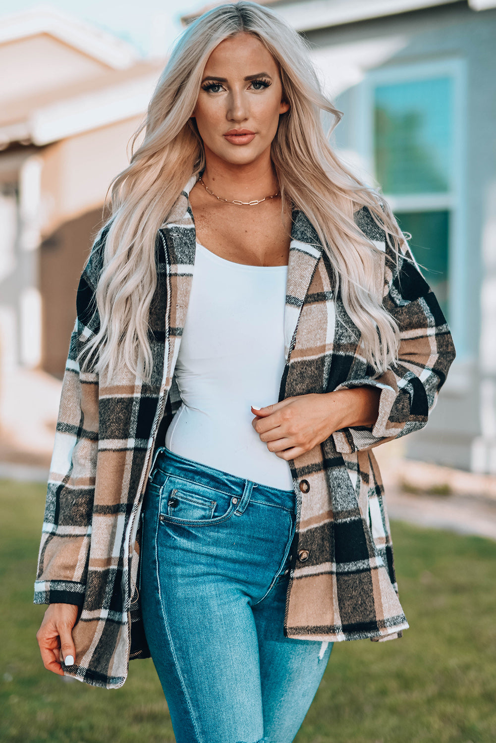 Plaid Print Buttoned Shirt Jacket