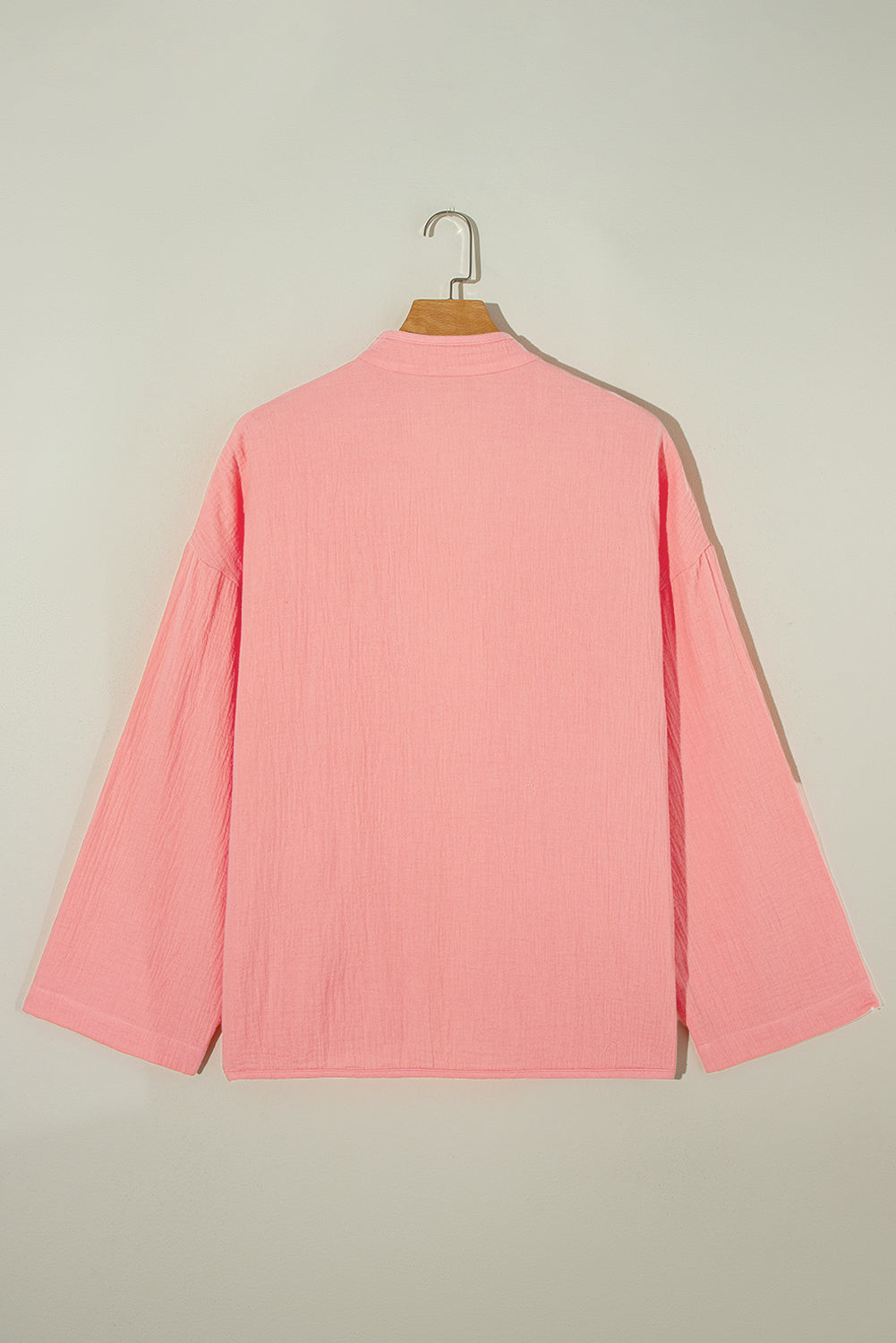 Flamingo Plus Size Solid Color Chest Pocket Crinkled Blouse