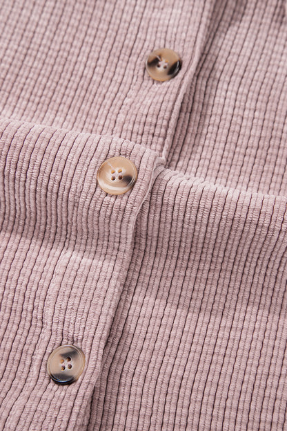 Light Pink Corduroy Flap Pocket Button Up Shacket