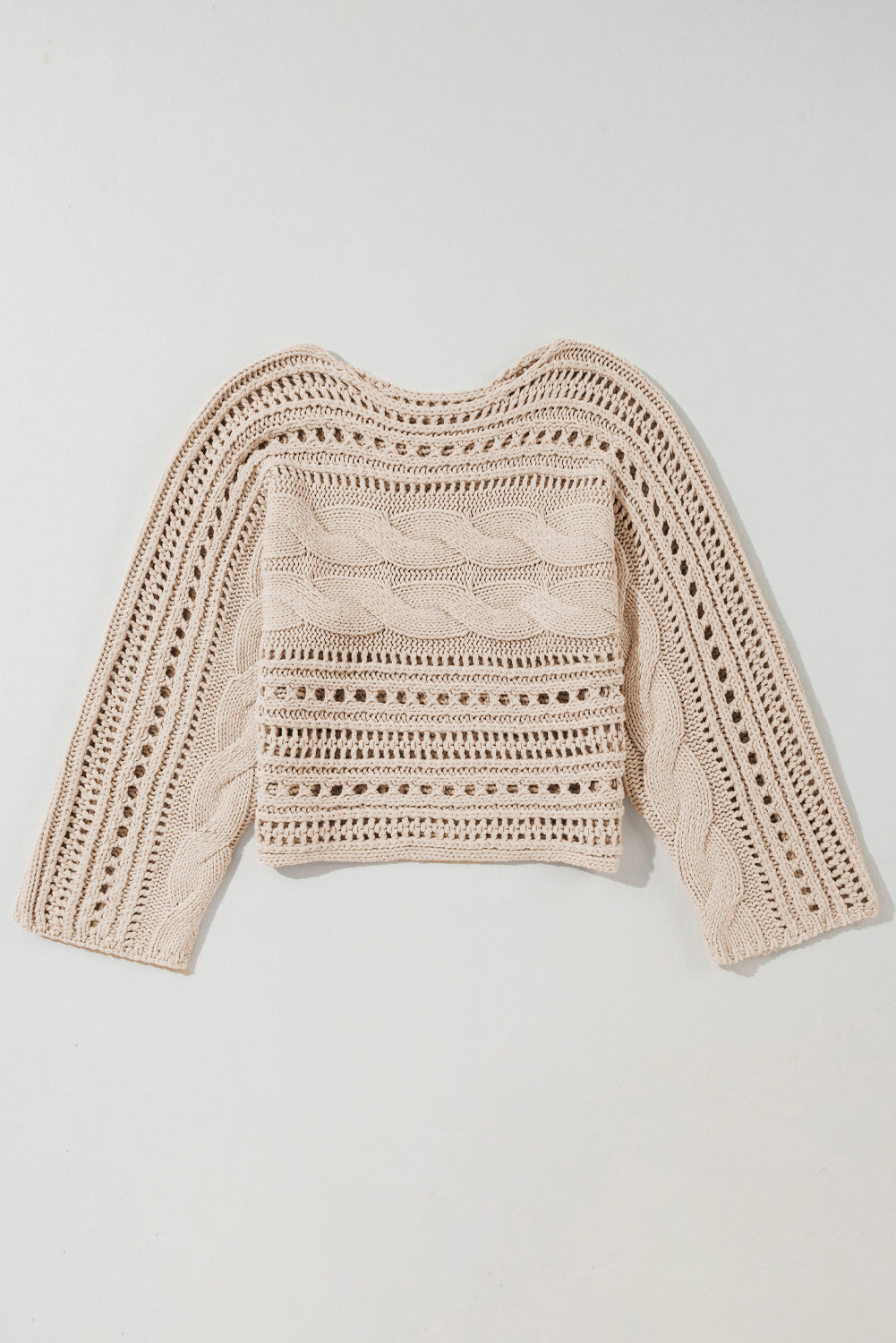 Smoke Gray Hollow-out Cable Knit Cropped Sweater