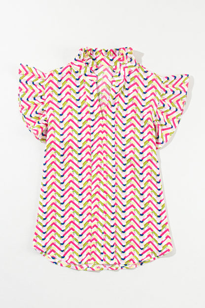 Multicolour Chevron Print Ruffled Sleeve Blouse