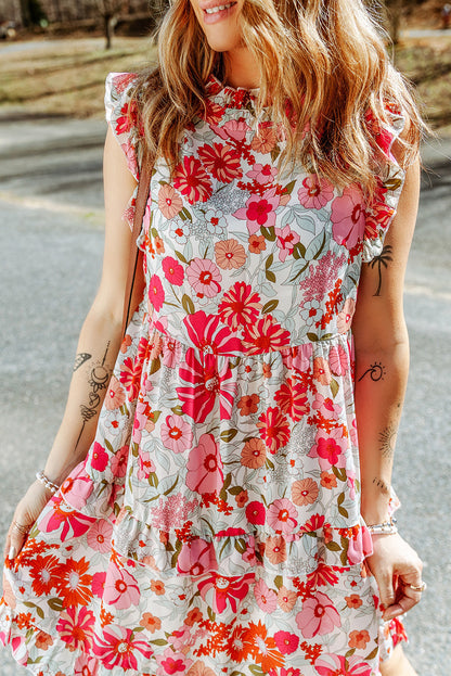 White Ruffled Tank Floral Dress