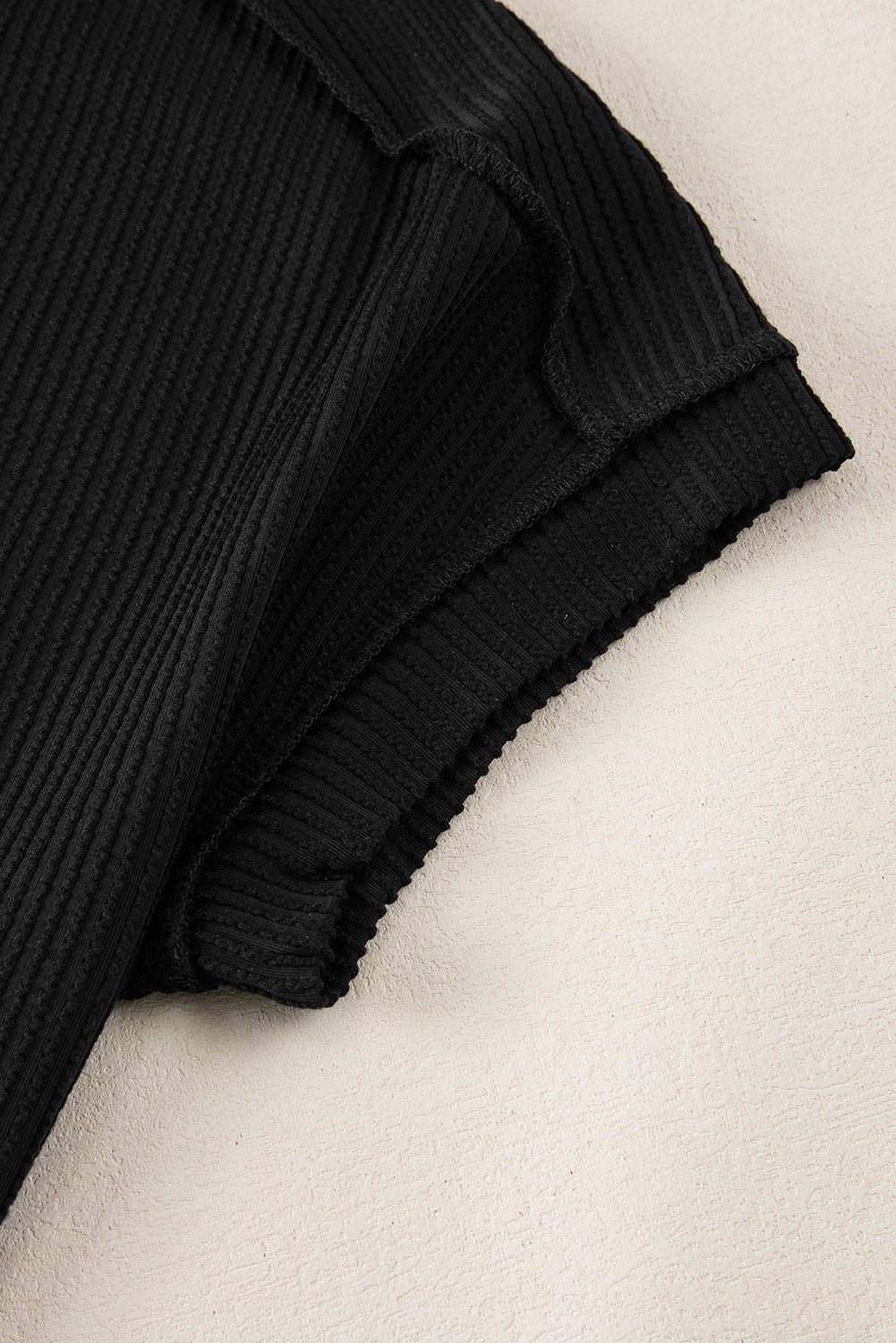 Black Textured Knit Exposed Stitching T-shirt