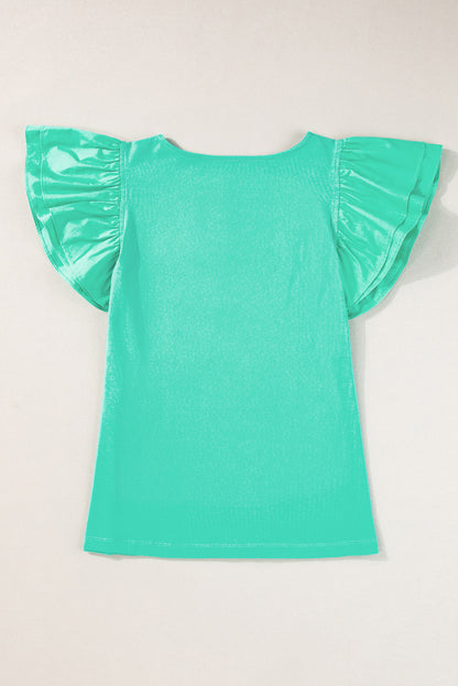 Mint Green Flutter Sleeve Square Neck Top