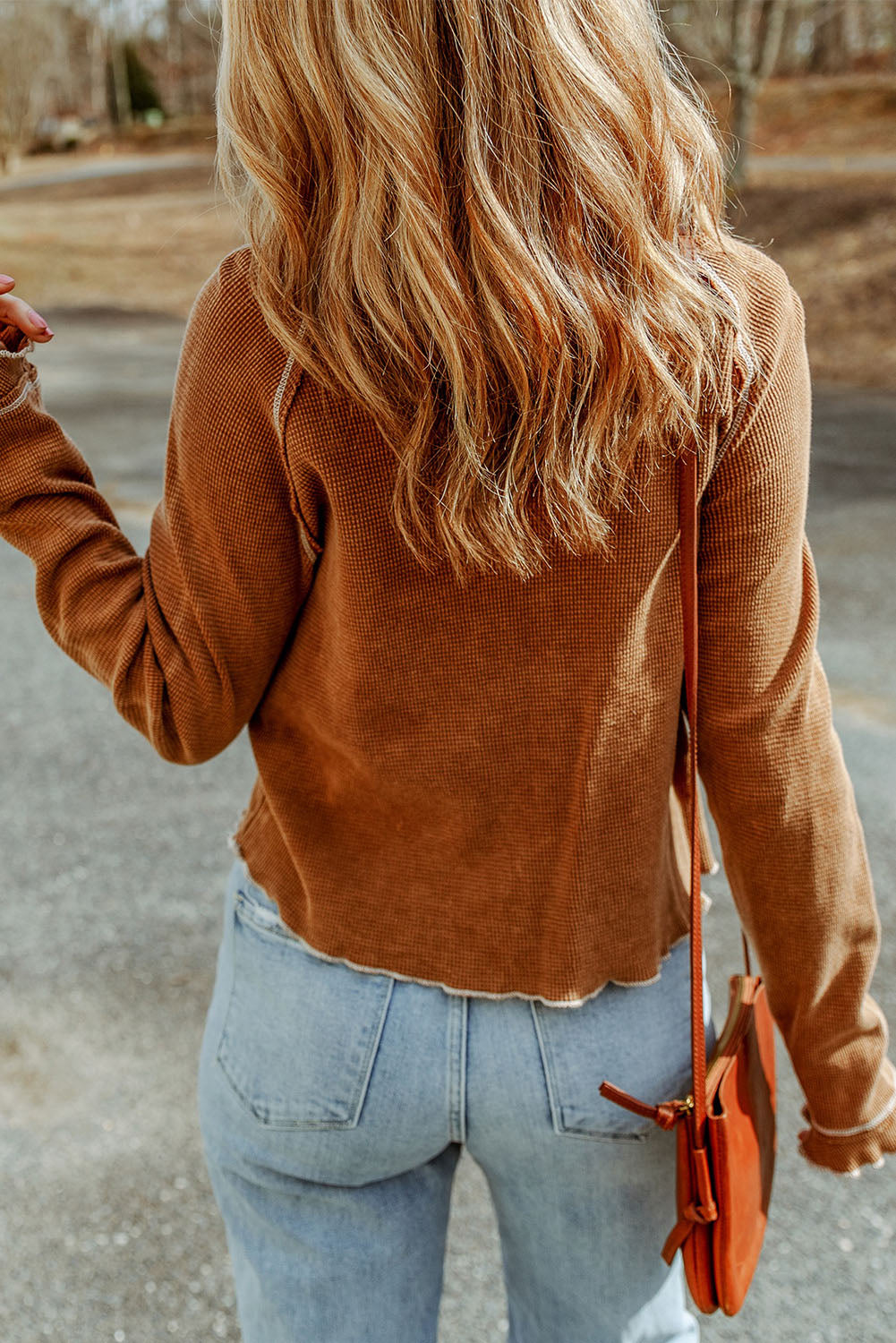 Chestnut Textured Tiered Ruffled Long Sleeve Mini Dress