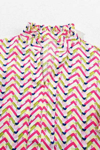 Multicolour Chevron Print Ruffled Sleeve Blouse