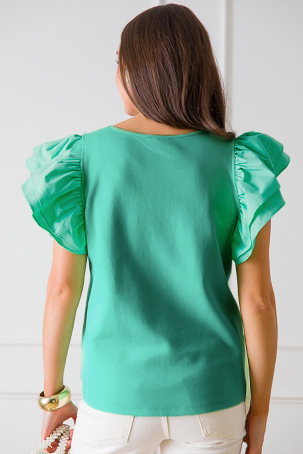 Mint Green Flutter Sleeve Square Neck Top