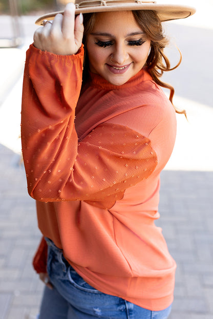 Russet Orange Swiss Dot Balloon Sleeve Shirt