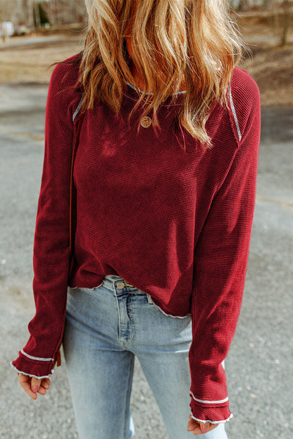 Chestnut Textured Tiered Ruffled Long Sleeve Mini Dress