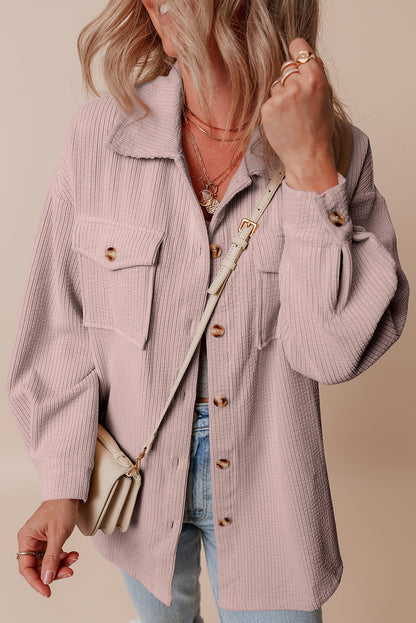 Light Pink Corduroy Flap Pocket Button Up Shacket