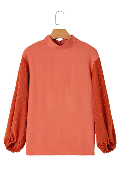 Russet Orange Swiss Dot Balloon Sleeve Shirt