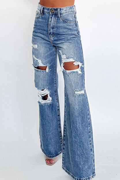 Ashleigh Blue Acid Wash Distressed Wide Leg High Waist Jeans