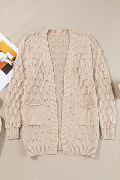 Jet Stream Cable Knit Eyelet Side Pockets Baggy Cardigan