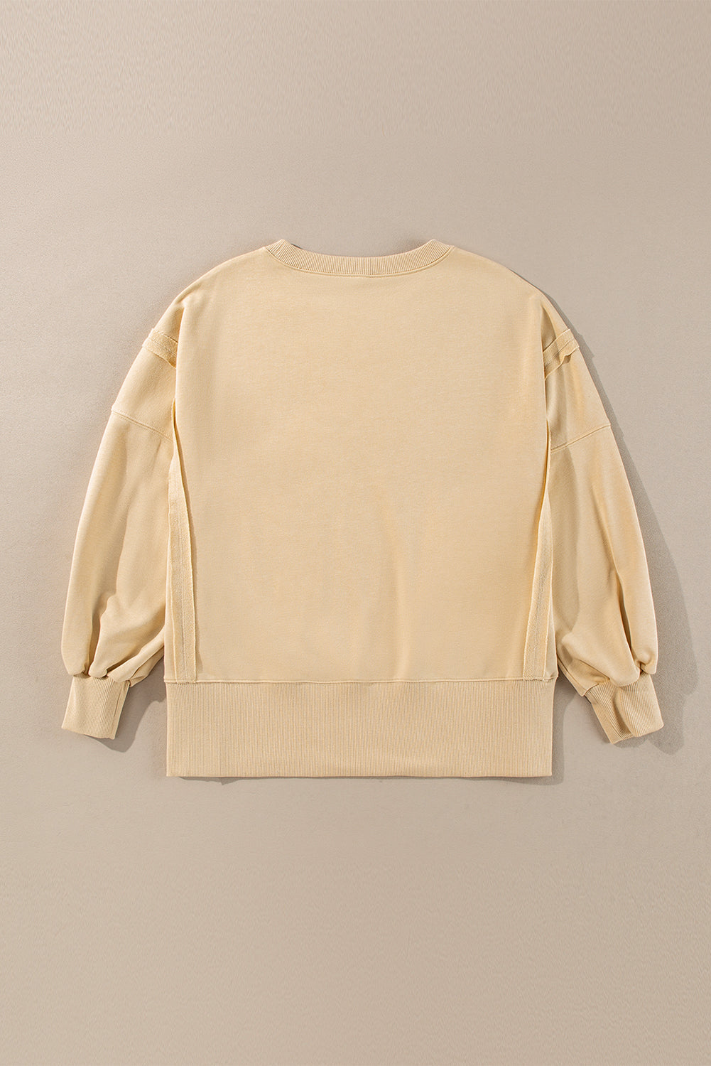 Light French Beige Exposed Seam Drop Shoulder Round Neck Sweatshirt with Slits