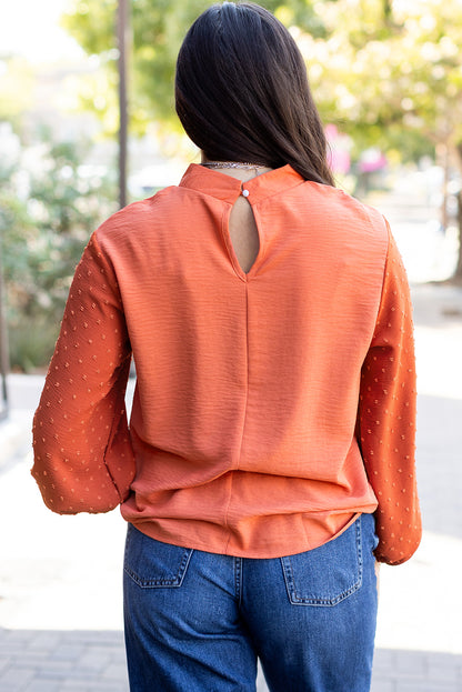 Russet Orange Swiss Dot Balloon Sleeve Shirt