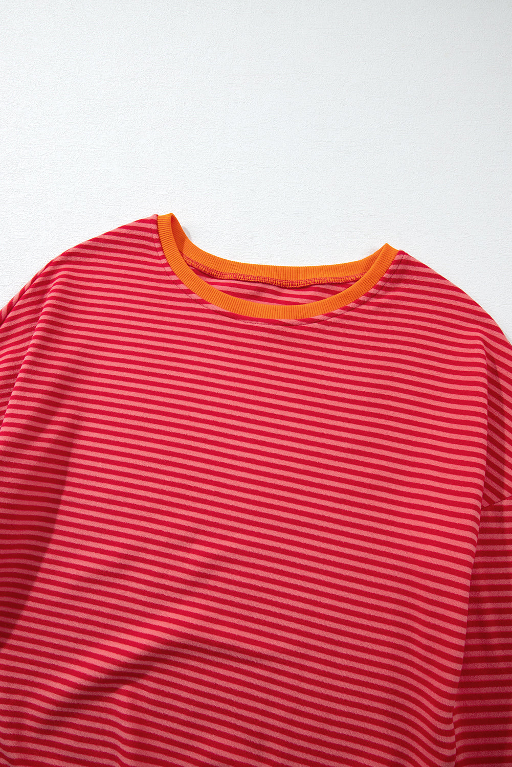 Tomato Red Two Tone Striped Side Buttons Drop Shoulder Shirt