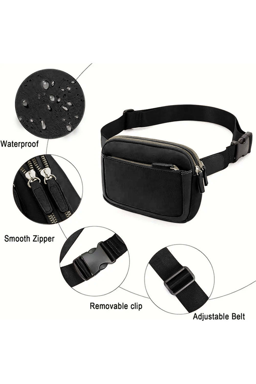 Black Adjustable Strap Mini PU Leather Crossbody Bag