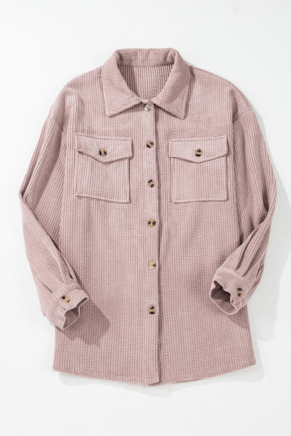 Light Pink Corduroy Flap Pocket Button Up Shacket