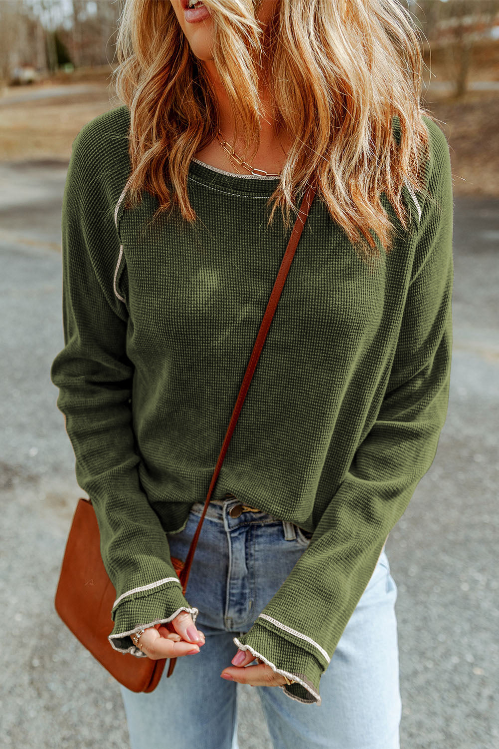 Chestnut Textured Tiered Ruffled Long Sleeve Mini Dress