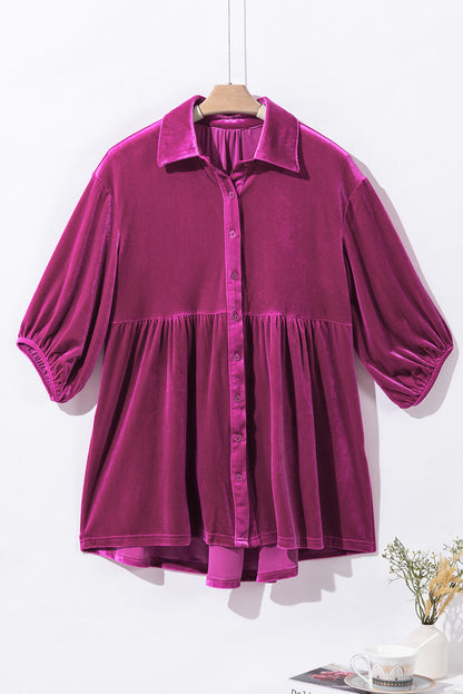 Chestnut 3/4 Sleeve Tunic Babydoll Velvet Shirt