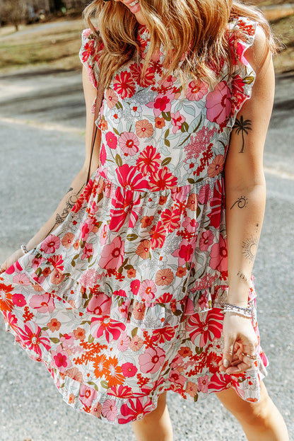 White Ruffled Tank Floral Dress