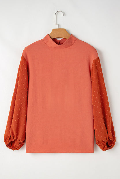 Russet Orange Swiss Dot Balloon Sleeve Shirt