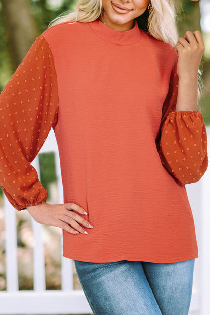 Russet Orange Swiss Dot Balloon Sleeve Shirt