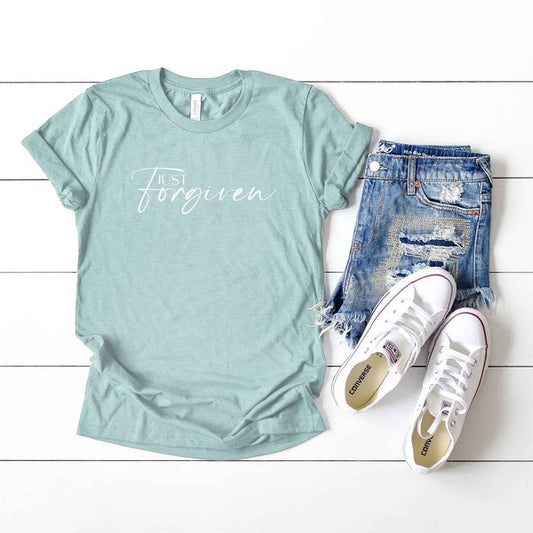 Just Forgiven Cursive Short Sleeve Graphic Tee