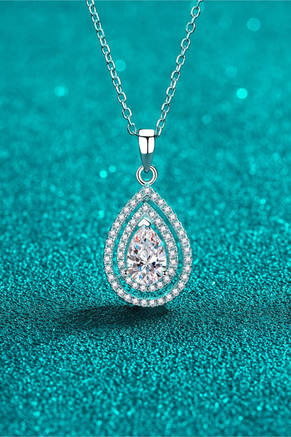 Moissanite Teardrop Pendant Necklace 1 Carat