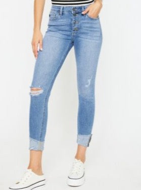 Kancan Distressed Cat's Whiskers Button Fly Jeans