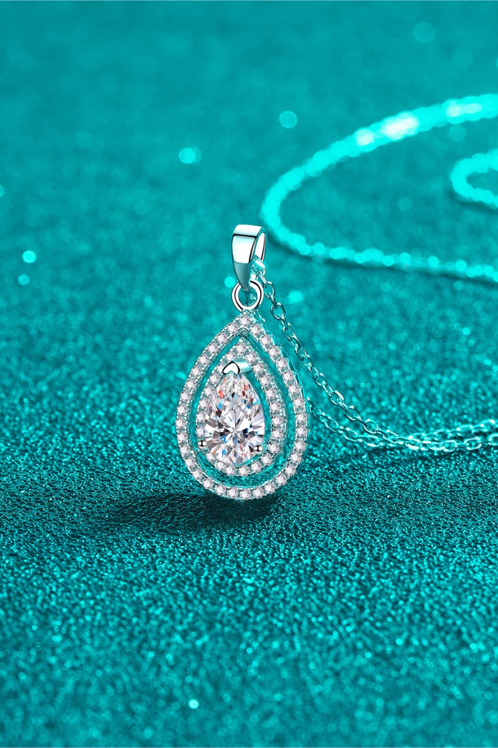 Moissanite Teardrop Pendant Necklace 1 Carat