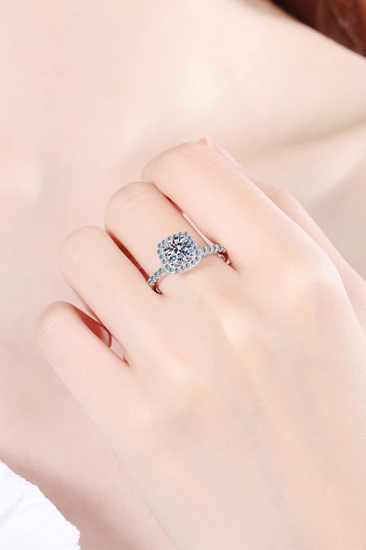 Moissanite Square Halo Ring